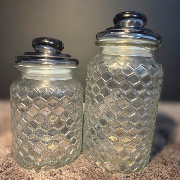 2 Rustic Chicken Wire & Rooster Clear Glass Canisters w/Lids Honeycomb Farmhouse - Picture 3 of 12